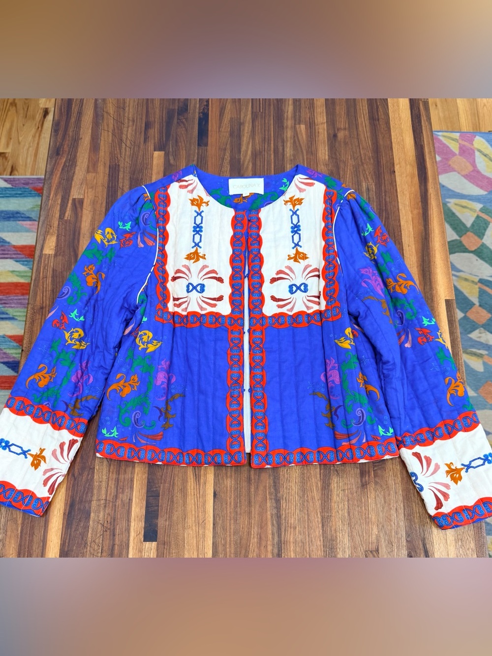 Carolina K Blue Multicolor Quilted Block Print Jacket - Medium